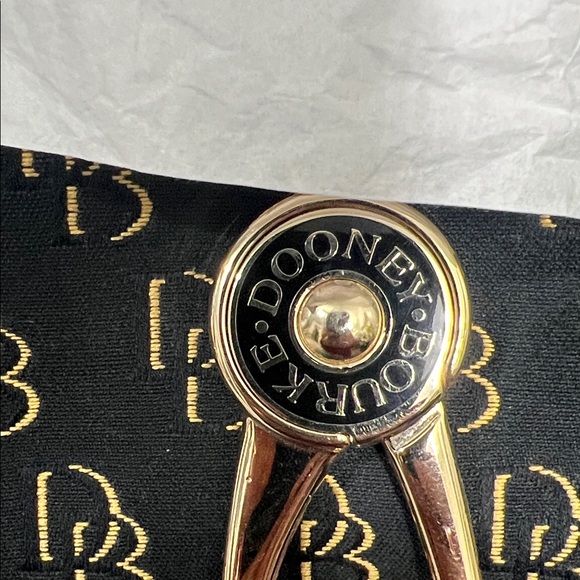 Dooney & Bourke Black Signature Tote with Tan Leather Trim and Gold Hardware - Picture 2 of 13